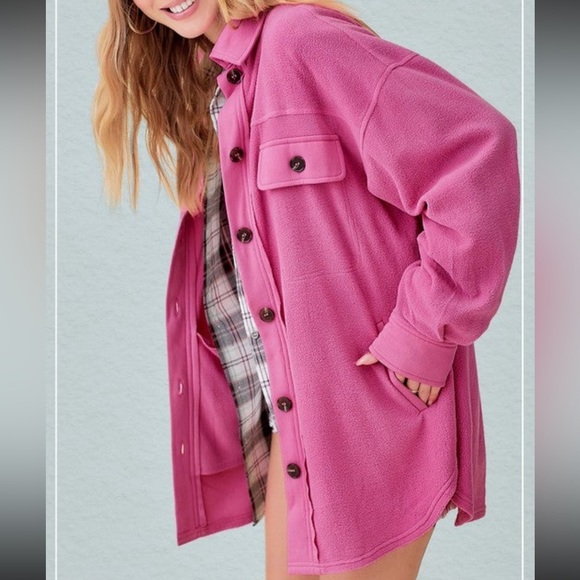 🆕🌿💚LA MIEL: OLIVE Button Up Fleece Shacket SMALL - Picture 6 of 8